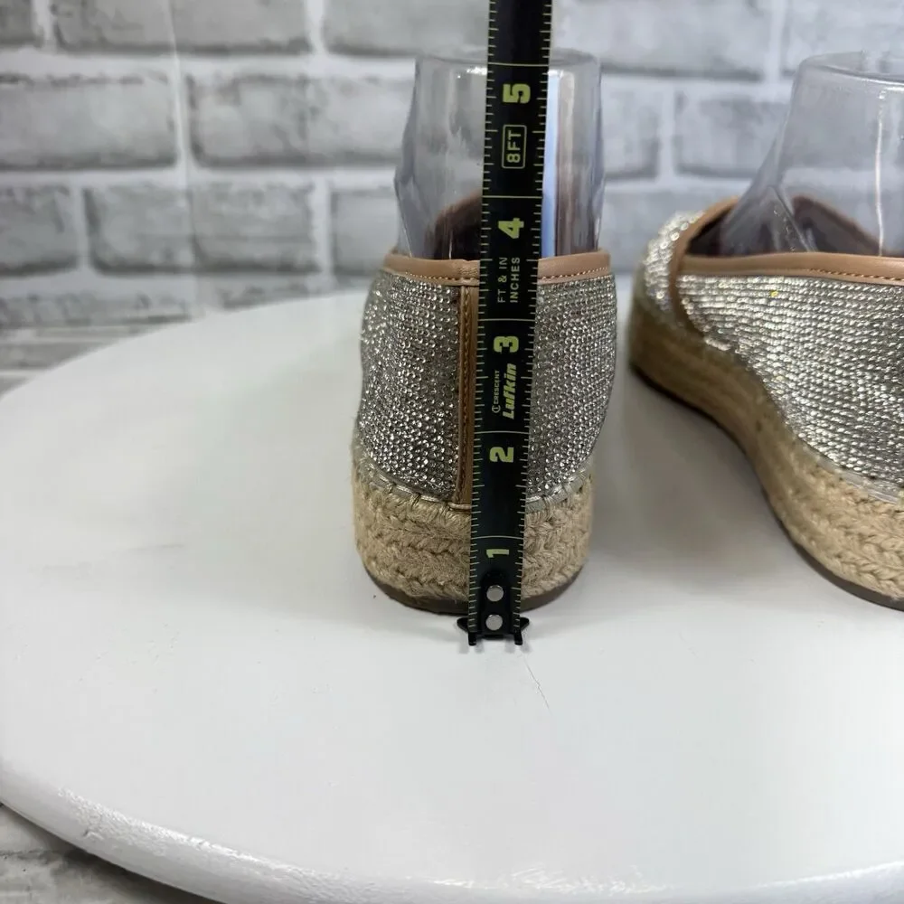 Gianni Bini Bruxie Women's Size 9 Silver Rhinestone Slip On Platform Espadrilles